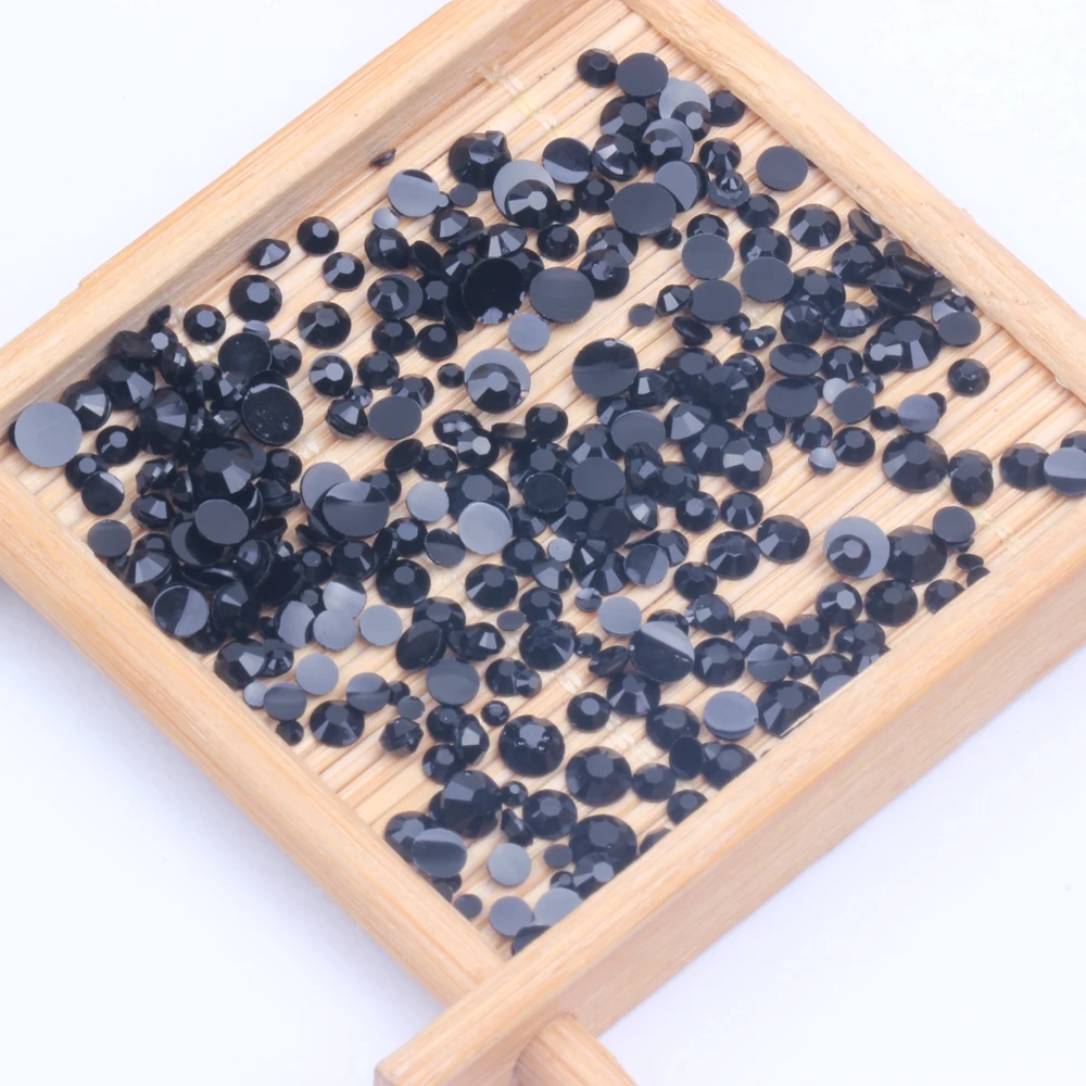 2-6mm BLACK Resin Rhinestones Round Flatback Non Hot Fix Diamonds Appliques For Craft Fabric Wedding Dresses