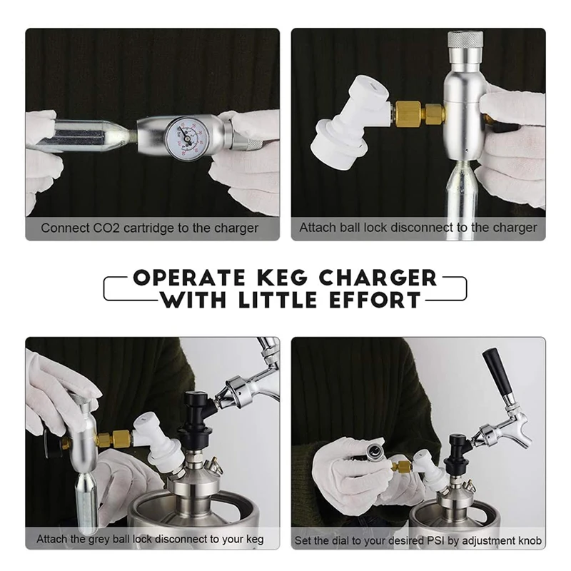 ELECQUEEN Newest Co2 Charger Kit, 0-60PSI Co2 Regulator Mini Keg Charger with Ball Lock Gas Disconnect Portable for Home Brewing