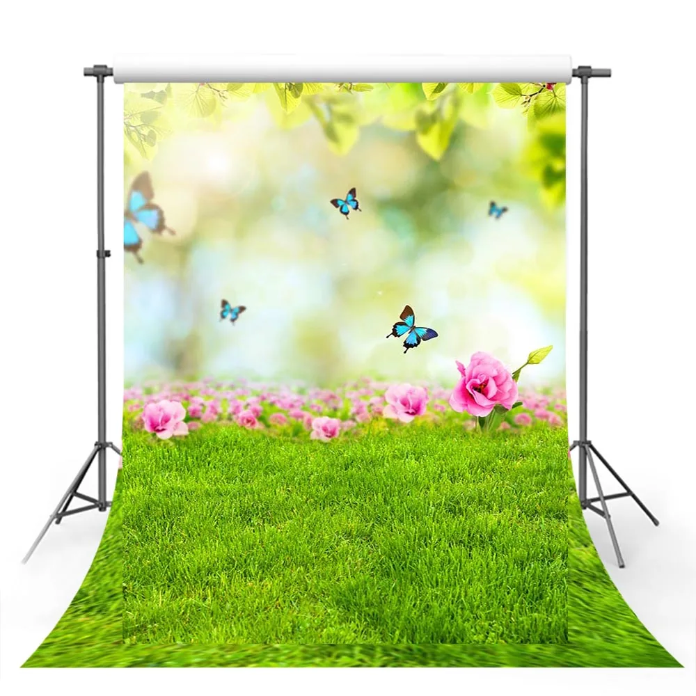 

Avezano Photography Background Spring Flower Butterfly Green Grass Decor Natural Scenery Backdrop For Photo Studio Photozone