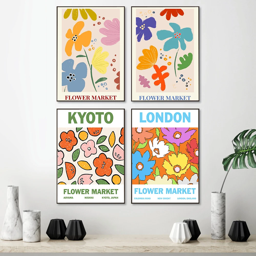 Stockholm Kyoto Flower Market Canvas Poster Wall Art Print Fruits Flowers Illustration Painting Pictures Modern Kitchen Decor