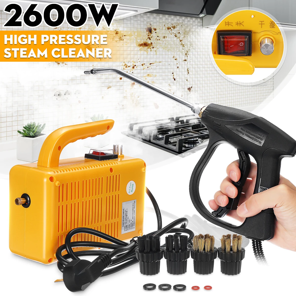 220V 2600W High Temperature Pressure Steam Cleaner for Rang Hood Air Conditioner Kitchen Home Handheld Sterilizer Disinfector