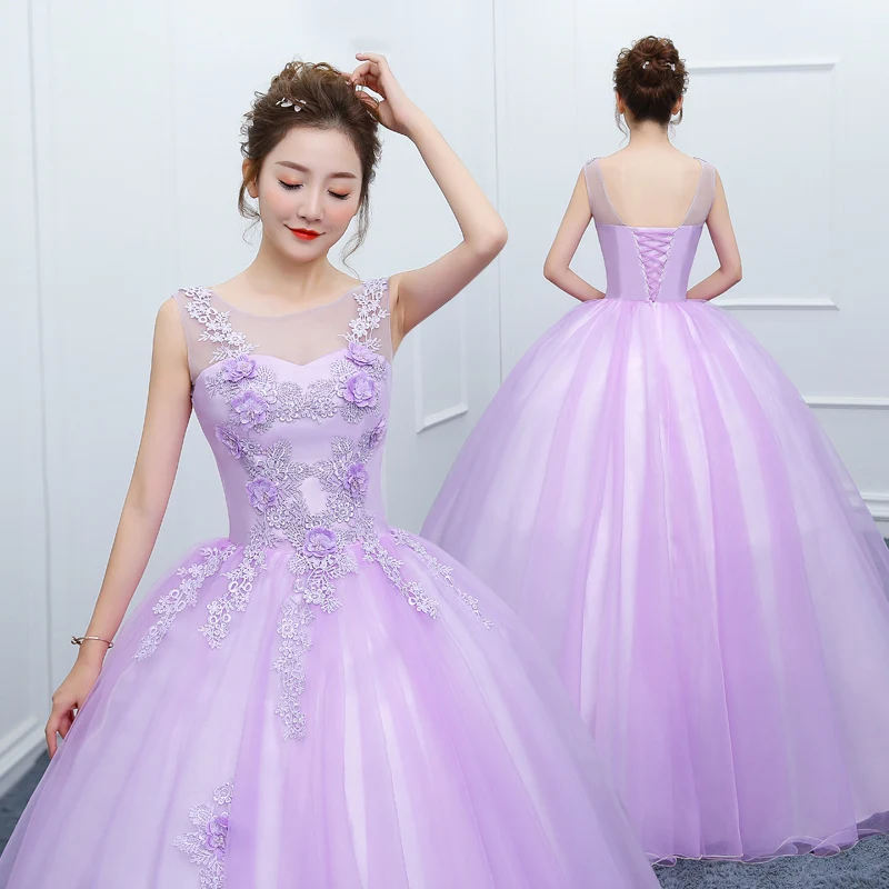 

Light Purple Quinceanera Dresses V-nek Appliques Vestidos Sweet 16 years Party Prom Vintage Floor-Length Ball Gown Summer