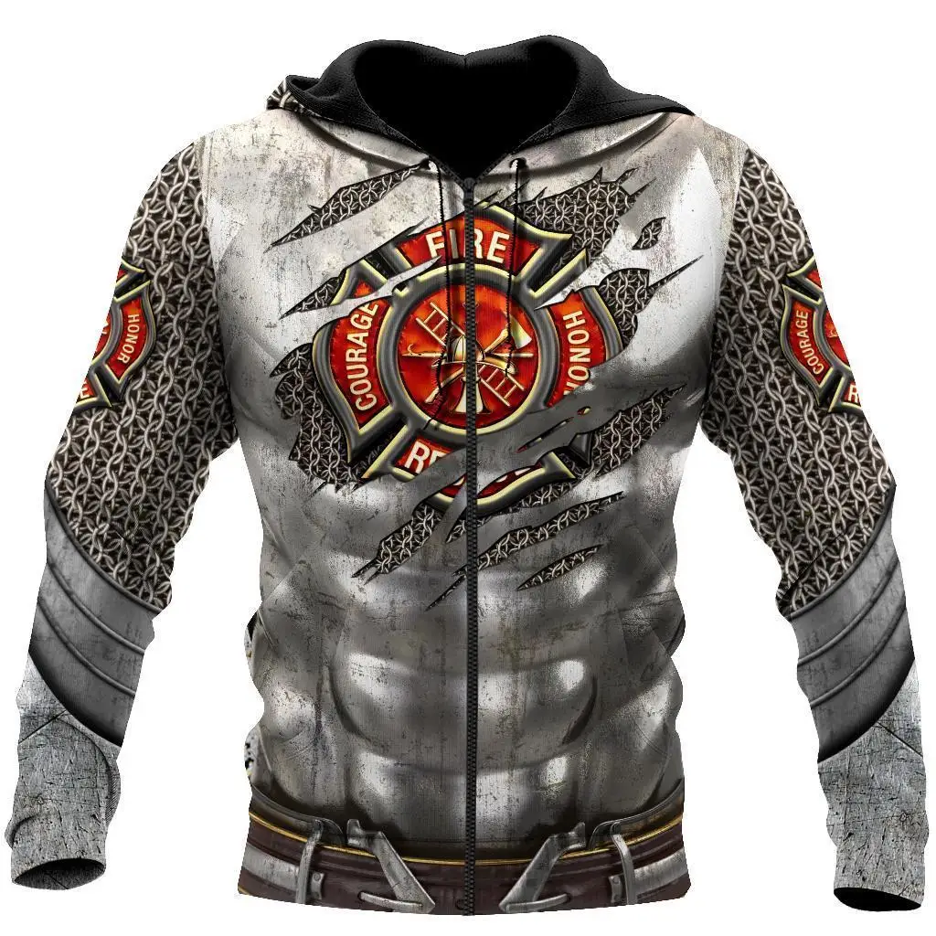 Chainmail Armor Firefighter 3D All Over Printed Men Hoodie Unisex Deluxe Sweatshirt Zip Pullover Casual Streetwear KJ392