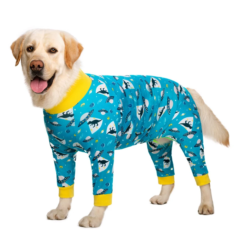 Cartoon Print Pajamas For Dogs Cotton Dog Jumpsuit Female Dog Clothes For Large Dogs Dog Recovery Suit Boy Overalls For Dogs