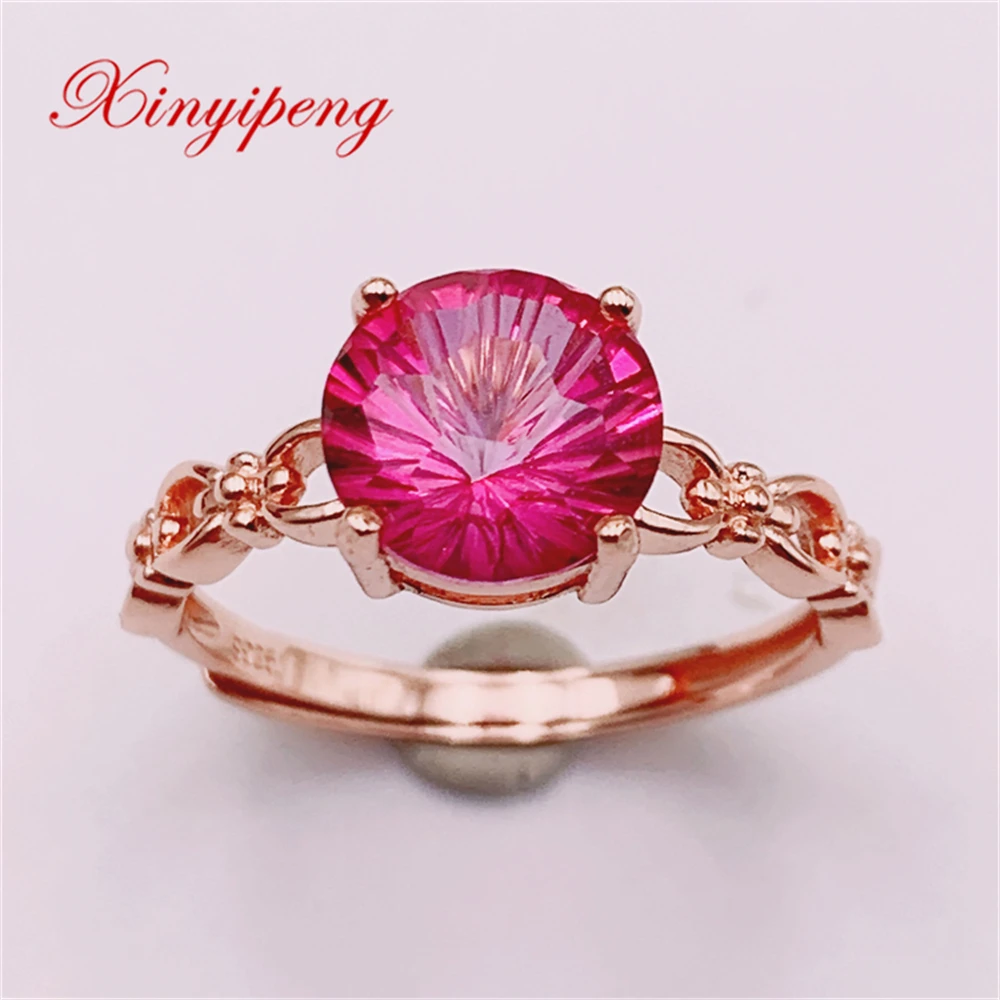 

Xin Yipeng Fine Gemstone Jewelry Real S925 Sterling Silver Plated Gold Inlaid Pink Topaz Rings Anniversary Party Gift For Women