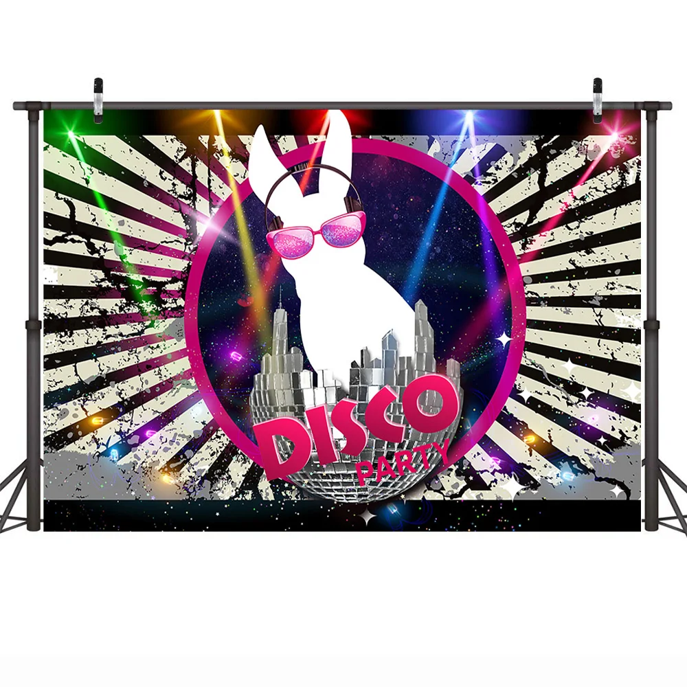 Disco Partyการถ่ายภาพฉากหลังRockกระต่ายHip Hop 80S 90Sวันเกิดพื้นหลังลายเส้นนีออนPhoto Studio Photobooth