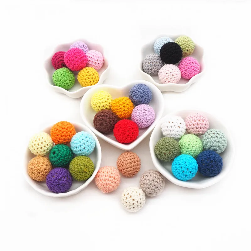 Chengkai 50pcs 16mm Round Knitting Cotton Crochet Wooden Beads Ball for DIY decoration baby teether jewelry necklace Sensory Toy