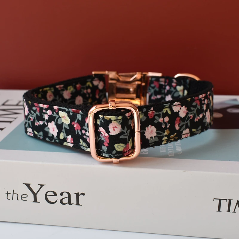 Nylon personalized soft dog collar leads with bow tie traction rope engraved ID pet collar straps bulldog frances Flowers 05