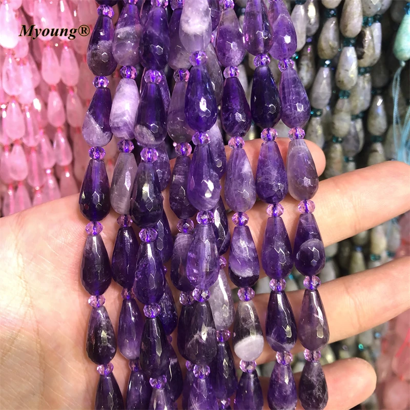 8x16mm Water Drop Shape Natural Faceted Amethysts Stone Beads Birthstone Cutting Loose Beads For DIY Jewelry Making MY210528