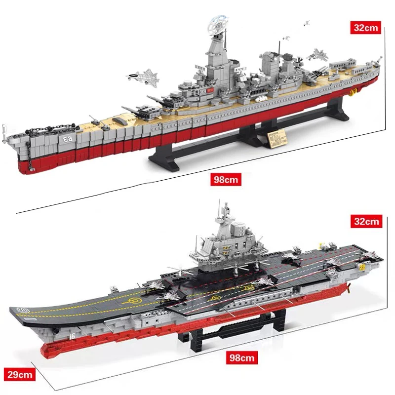 MOC Military Series USS Missouri BB-63 Battleship Building Block Liaoning Heavy Cruiser Destroyer Brick Model Toys For Kid Xmas