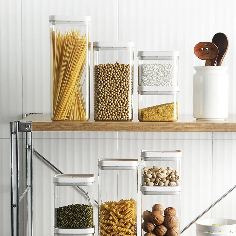 Food Storage Tank Plastic kitchen Storage Jar Box Refrigerator Noodle Multigrain Storage Plastic Container 1800/1300/800/500ML