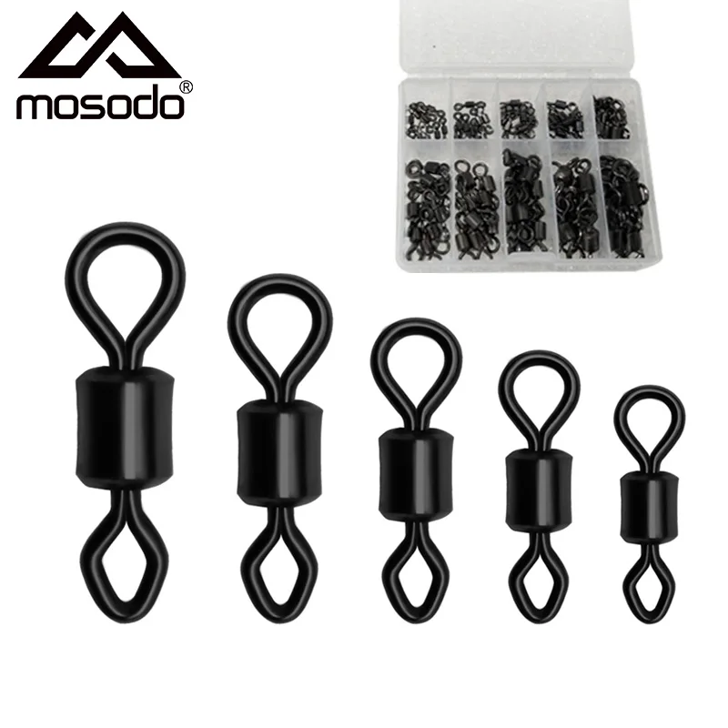 Mosodo 100pcs Fishing Swivels Eye Rolling Connector 2# 3# 8# 10# Barrel Bearing Swivel Carp Fishing Accessories Kit Tackle Tools