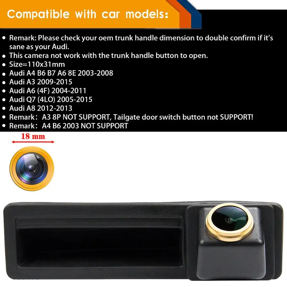 Misayaee Car Rear View Backup Camera for Audi A6L/Q7/A4 B7/A3 8V/A8L 3.0 Color Night Vision CCD