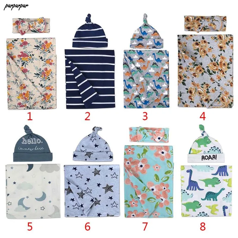 2Pcs/Set Newborn Baby Receiving Blanket Headband/Hat Cotton Sleeping Bag Toddler Infant Swaddle Wrap Towel