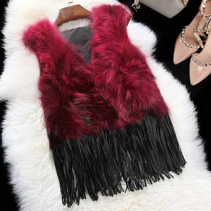 New Natural Raccoon Fur Vest 2020 Fashion Tassel Short Waistcoat for Women Winter Genuine Real Fur Coat Female WYQ1545