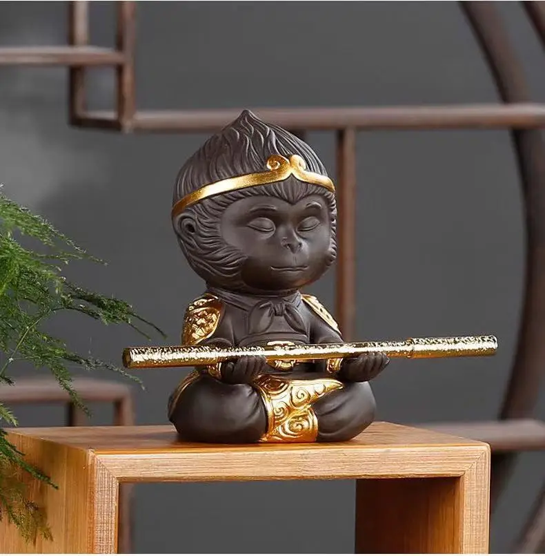 Chinese Tea Purple Clay Tea Set Monkey King Tea Pet For Home Car Tea Tray DecorationTea Tray Sun Wukong Statues Sculptures - Image 6