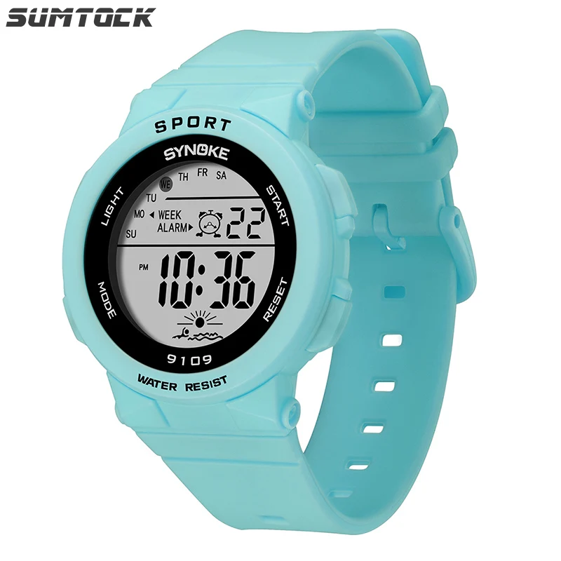 SYNOKE-reloj Digital LED para mujer, cronógrafo deportivo con correa de silicona, resistente al agua hasta 50M