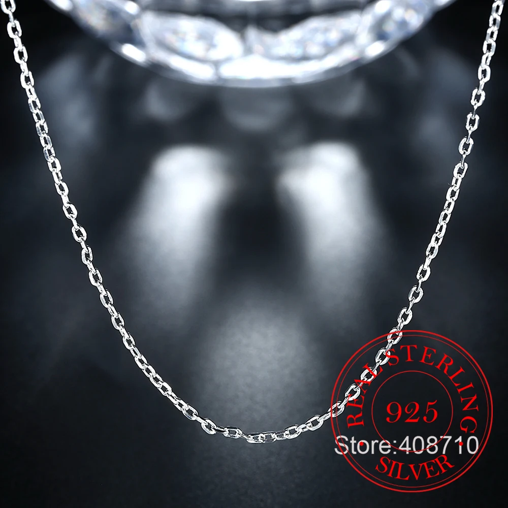 40-60cm Women\'s Neck Chain 925 Sterling Silver Flat ROLO Chain Clavicle Necklace Charm 2MM Wide Silver Necklace Bijoux Femme