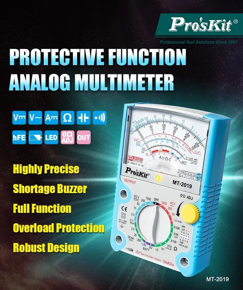 Pro\'skit MT-2019 Pointer Type Anti-misdetection Analog Multimeter Ohm Test Meter 24 Gears Pointer Multimeter Universal Meter