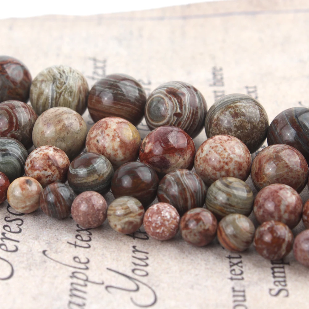 4/6/8/10/12mm Natural Stones Brown Line Jaspers Loose Round Beads for Jewelry Making DIY Bracelet Accessories 15\'\' Strand