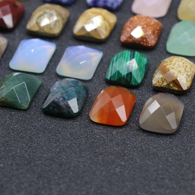 5pcs/bag natural stone square convex round cut flat beads 20 colors ring surface DIY handmade material accessories size 12*16mm