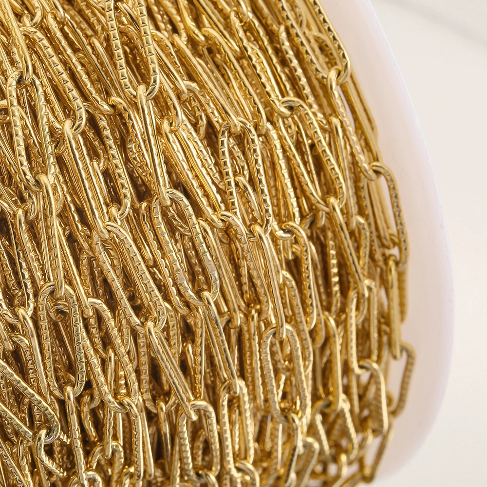 1 Meter Stainless Steel Gold Filled Texture Paperclip Chains Bulk Flat Drawn Cable Link Chain for DIY Necklace Jewelry Making