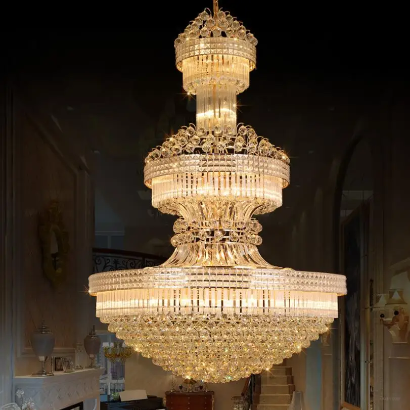 

Lustre Led Large Gold Crystal Chandelier Lighting Modern Pendentes Chandeliers Living Room Lobby Hotel Villa Engineering