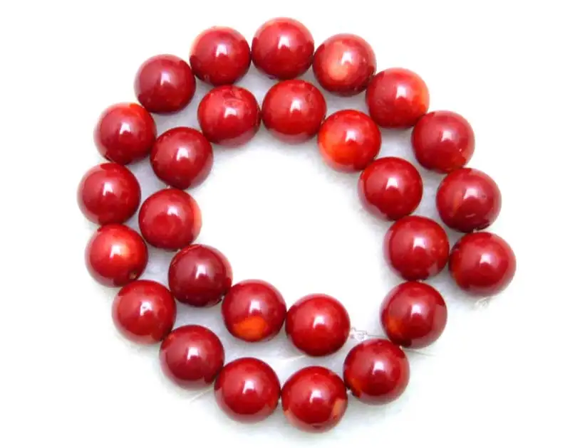 Qingmos 13-14mm Round Natural Red Coral Loose Beads for Jewelry Making DIY Necklace Braceleg Earring Strand 15