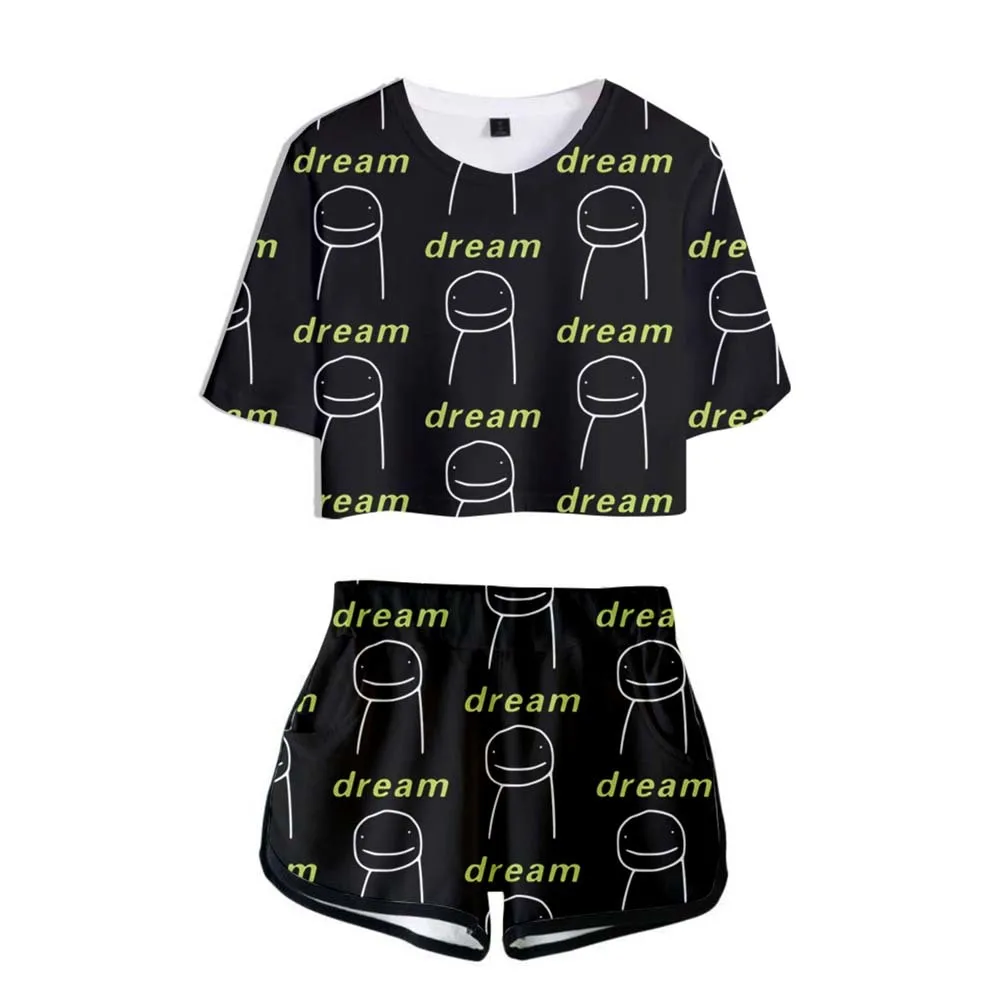 Crop Short Suit Dream Merch Sweet Cosplay Smile Face T-shirt Pants Two Piece Set Women Tracksuit Outfits Summer Cute Matching