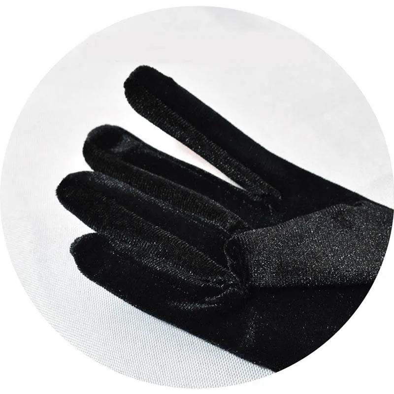 53CM Women Golden Velvet Long Autumn Winter Warm Black Evening Dress Etiquette Gloves Retro Style Banquet Accessories Elasticity