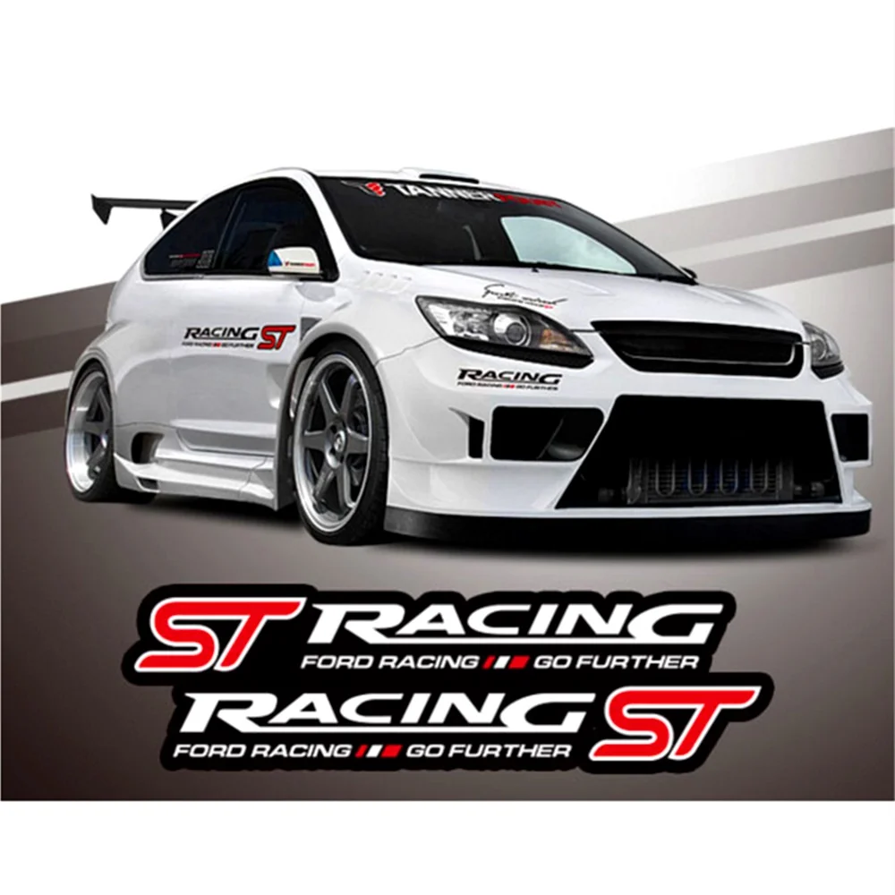 2Pcs Racing ST Ford Racing Go Further Sticker For Car Body Skirts Headlights Eyebrow Front Windshield Sports Decals