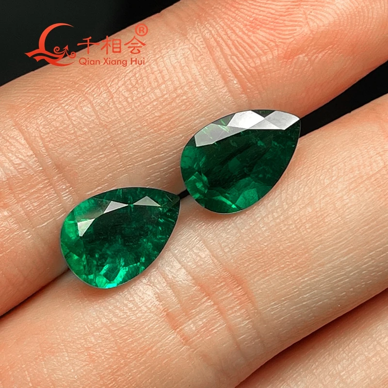 4*6mm to 15*20mm green color pear shape Created Hydrothermal Muzo Emerald including minor cracks and inclusions loose gemstone