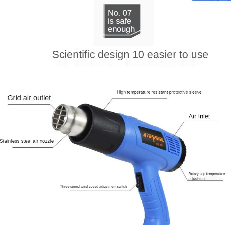 Industrial Heat Gun 1800W Adjustable Air Vehicle Film Baking Gun Heat Shrinkable Gun Film Drying Gun
