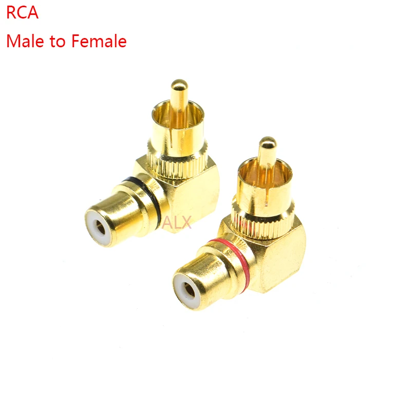 2Pcs Gold Plated Brass RCA Right Angle Male To Female Connector 90 Degree Adapters Connectors plug to jack