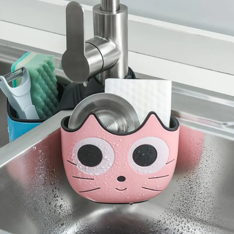 1Pc Cat Shaped Kitchen Sink Organizer Sponge Rack Drain Holder Plastic Sponge Storage Rack Basket Toilet Soap Shelf Organizer