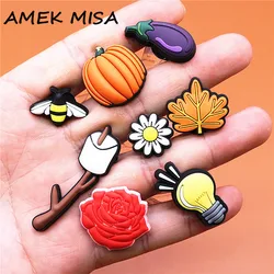 Novel Cute PVC Shoe Charms Accessories Eggplant Daisy Bee Flower Shoes Buckle Clog Pin Decorations fit Kids X-mas Party Gifts