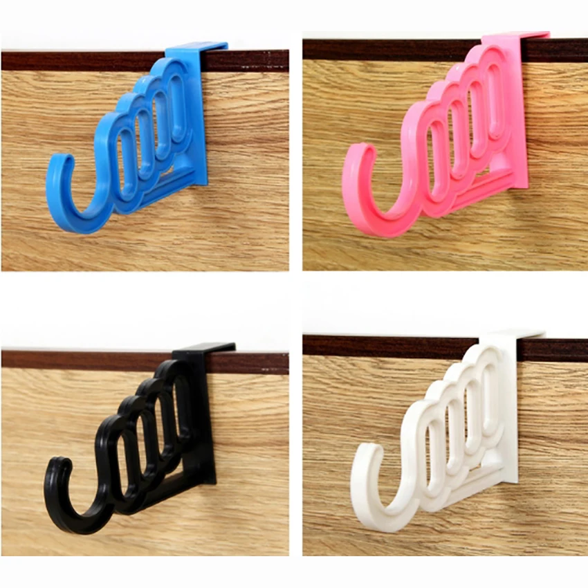 5 Hole Durable Plastic Non-trace Bathroom Door Backs Hook Home Accessories for Hanging Coat Clothes Towels Small bag Hanger