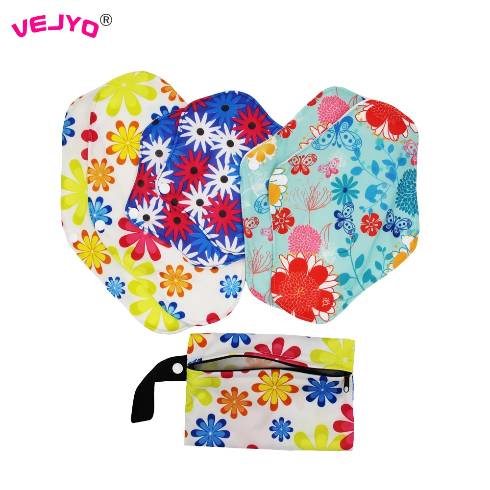 7Pcs/Set 6 Reusable Menstrual Pads Women Washable Bamboo Cotton Cloth Sanitary Napkin Maternitary Pads  with 1 Storage Wet Bag