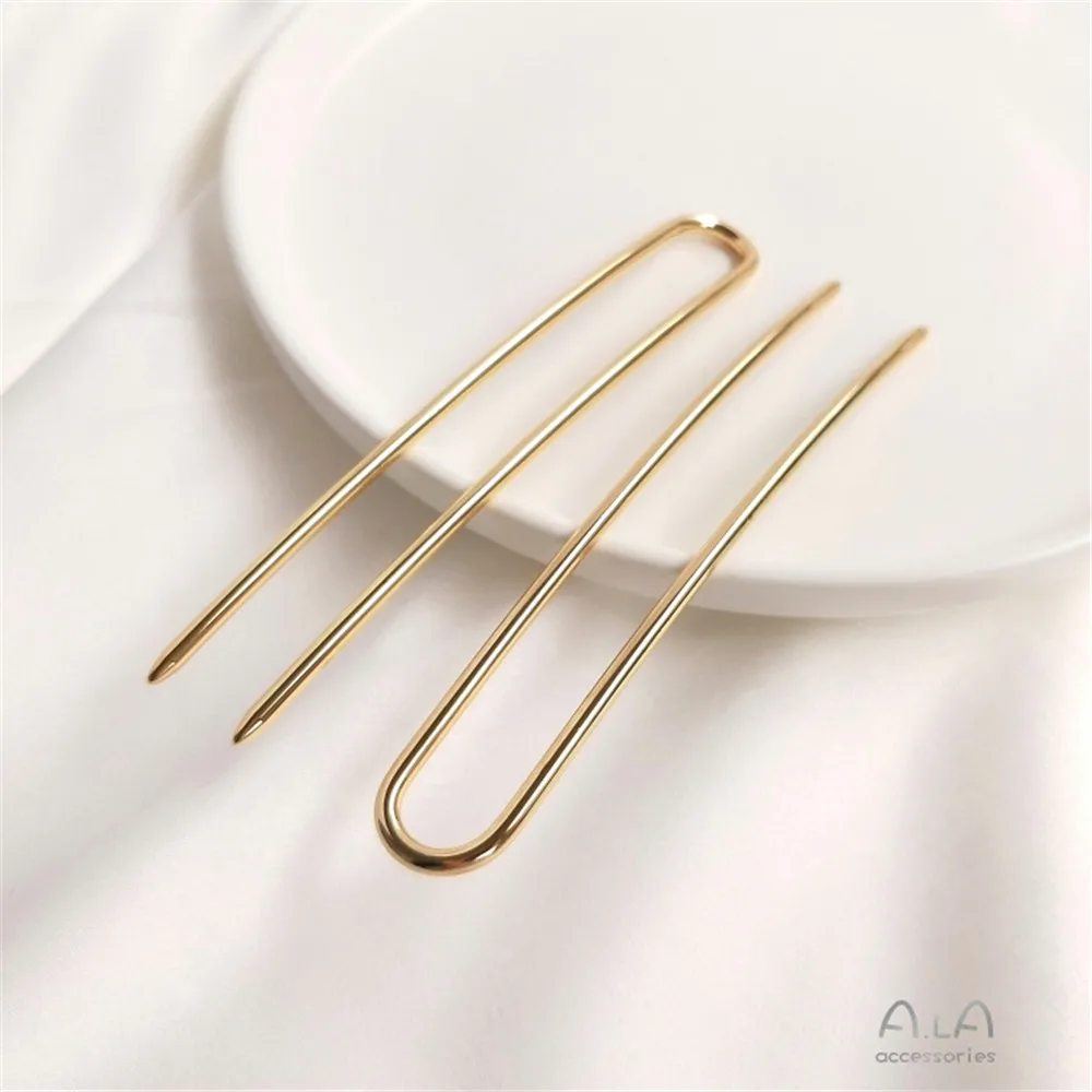 

14K Gold Plating Hairpin body U - shaped hair fork double straight rod material DIY handmade ancient style headwear accessories