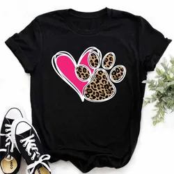 Women Dog Paw Print T Shirt Cute Love Paws Female Short Sleeve Cartoon Christmas Tops Print Ladies Tees Tshirt Graphic T-Shirt