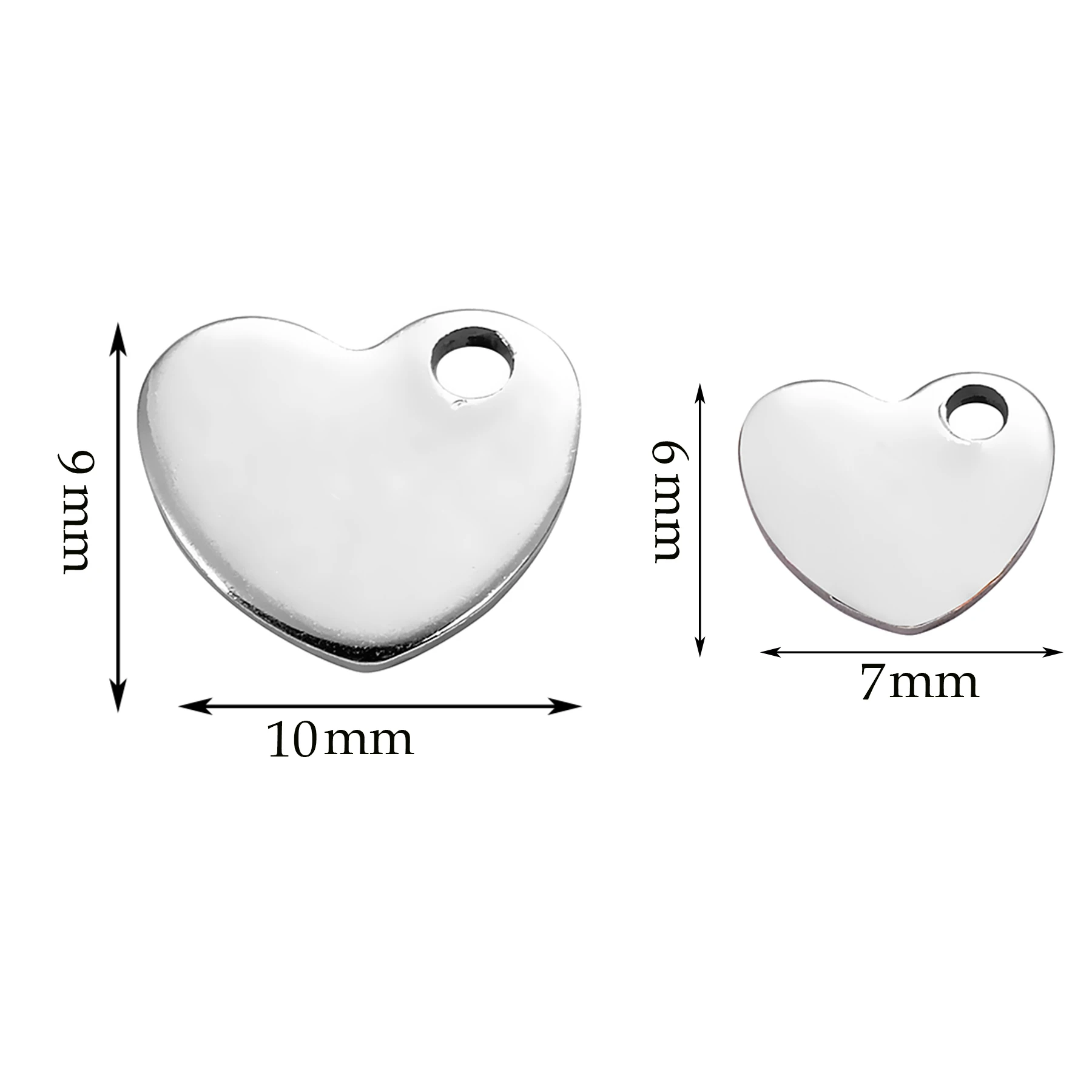 50Pcs/Lot Stainless Steel  6*7mm/9*10mm Heart Charm Tags Making Bracelet Necklace DIY For Jewelry Makings Wholesales