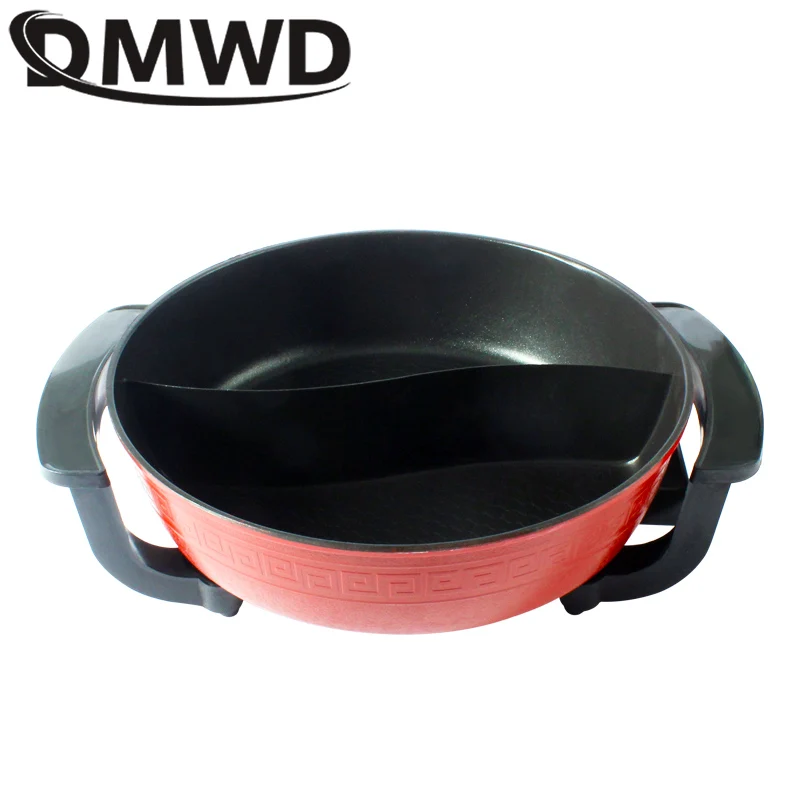 DMWD Electric Hot Pot Double Soup Pots Non Stick Smokeless Home Kitchen Cookware Twin Divided Shabu Pot Electric Cooker 5L