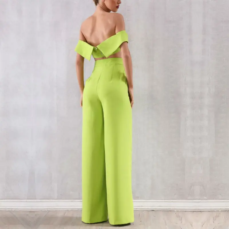 Mais novo Mulheres jumpsuit Macacão de Poliéster Verde 2 Pcs Set Strapless Evening Partido Clubwear Bodysuits Mulheres Magras Jumpsuits bodycon