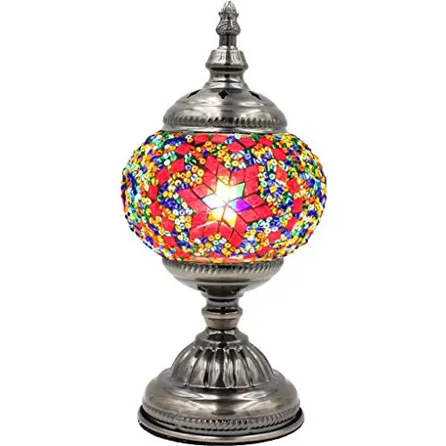 Silver Fever Handcrafted Mosaic Turkish Lamp Moroccan Glass Table Desk Bedside Light Bronze Base with E12 Bulb (Wine Star of Dav