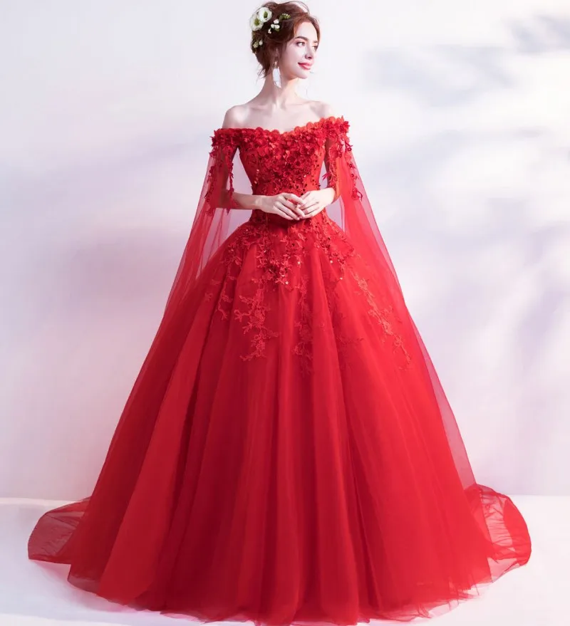 Rouge/Blanc Princesse Robe De Quinceanera 2023 Col En V Manches Fleurs Paillettes Dentelle Dos Nu 16 ans Robe De Bal Robes De 15 Ans