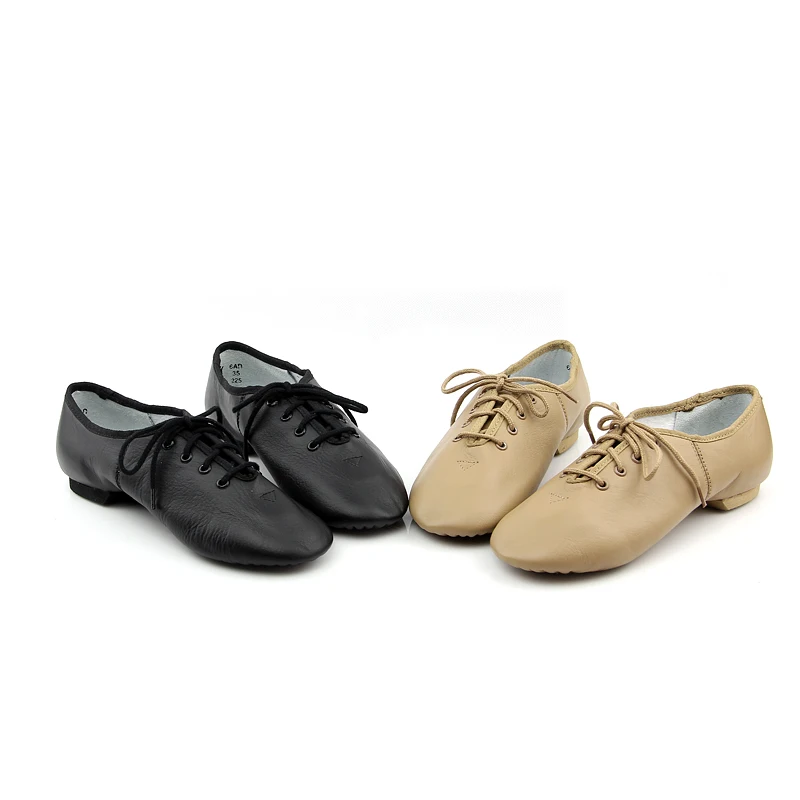 Sandalias Oxford con cordones de cuero de vaca genuino para mujer, zapatos de baile de Jazz, Ballet, Jazzy, atado, suela dividida, textil, ejercicio en el gimnasio