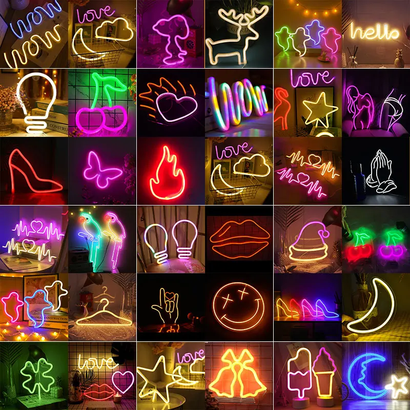 81# LED Neon Night Light Sign Wall Hanging Neon Lights Room Home Bedroom Party Bar Wedding Decoration Creative Christmas Gift