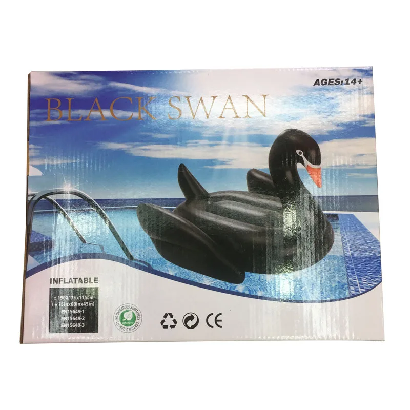 Cool 190cm Black Swan Giant Pool Float Inflatable Circle Swimming Rings Ride-On Inflat Mattress Floating Bed Summer Party Pool