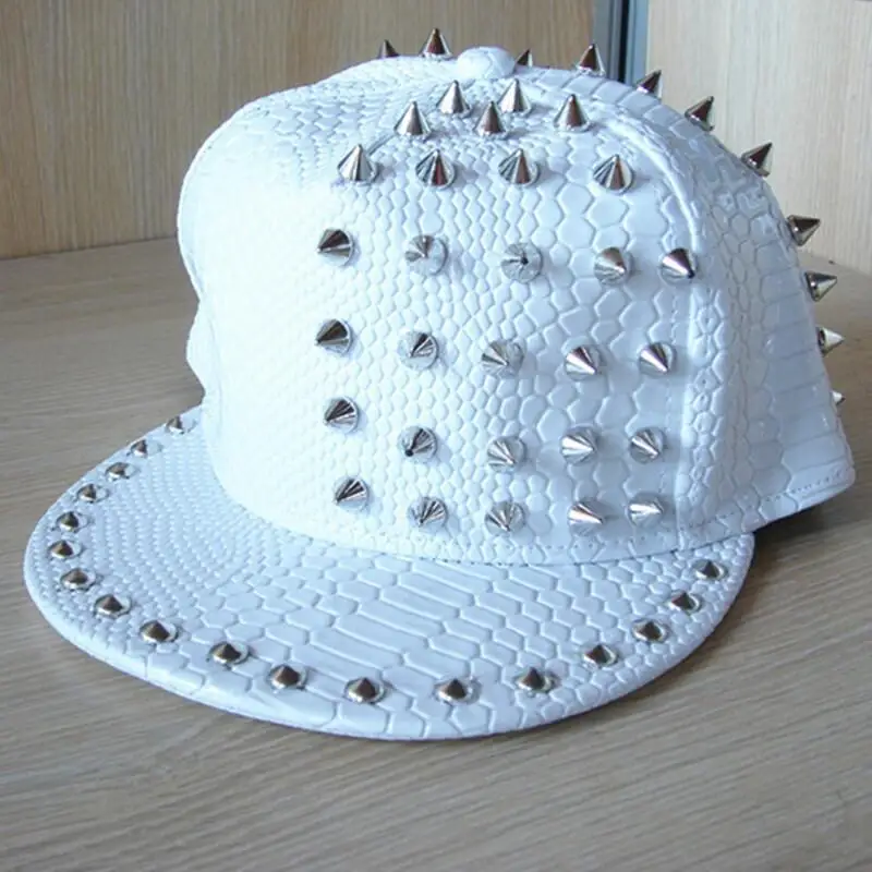 Men Women Novel Rivet Snakeskin Leather Punk SunShade Baseball Cap Sport Sunscreen Hip Hop Dance Adjustable Hat U12