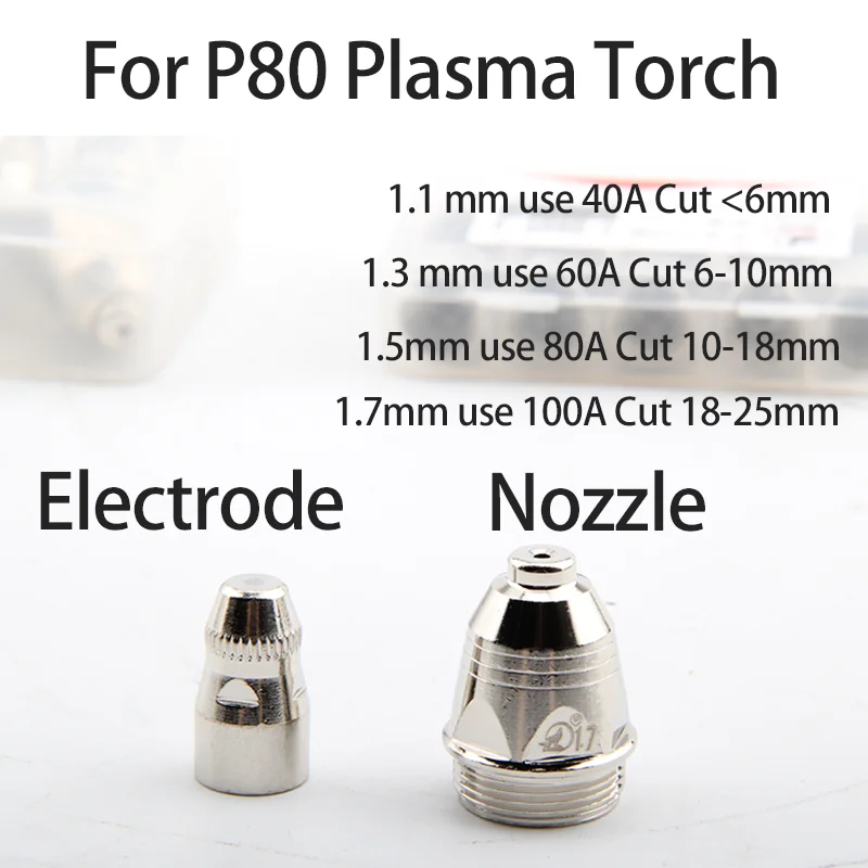 10+10pcs High Quality P80 Plasma Nozzle 1.1 1.3 1.5 1.7mm plasma wear parts LGK 60 80 100A P80 Plasma Torch tip electrode